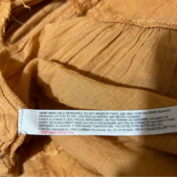 Free People In the Moment Dress M Mustard Yellow Oversized Tiered Boho Shift - Picture 13 of 13